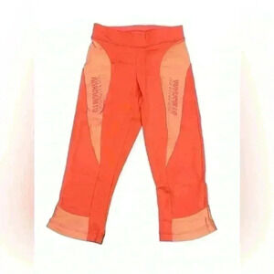 GYMSHARK Turbo Women Sport Leggings Orange Logo Stretch Capri Activewear Medium